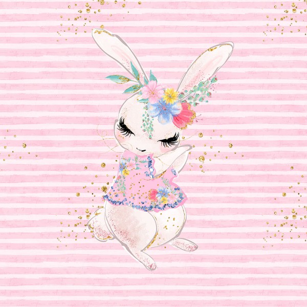 Stripes with Glitter - Panel - süßer Hase - French Terry