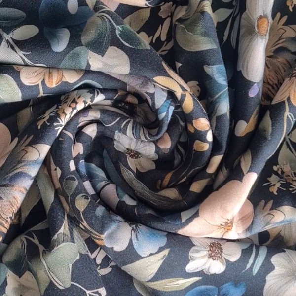 Flowers&Leaves - Allover - blau - Bambus Musselin