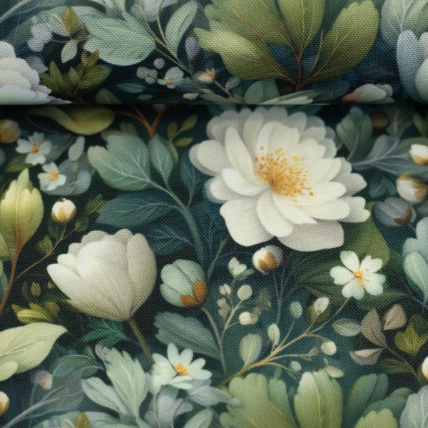 VORBESTELLUNG - Swafing - Oxfordgewebe - Flowing Bloom by Sarah Mariam - Blüten, Blätter, ecru/khaki