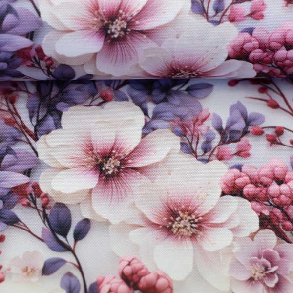 Swafing - Oxford Gewebe - Flowing Bloom by Sarah Mariam - Blüten, altflieder/rosa/na