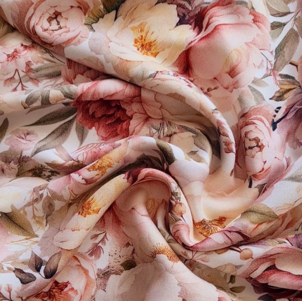 Pfingstrosen - Allover - Bambus Musselin