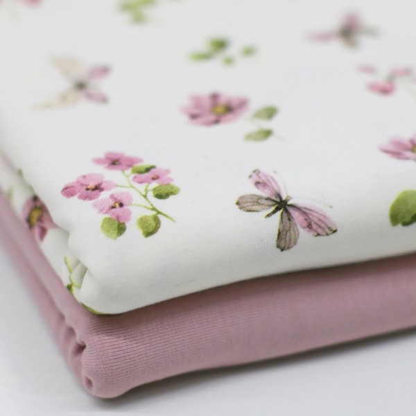 Aquarell - Flowers & Butterflys - Baumwolljersey