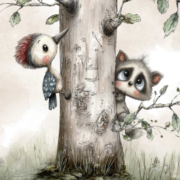 Panel - Vogel & Waschbär - French Terry