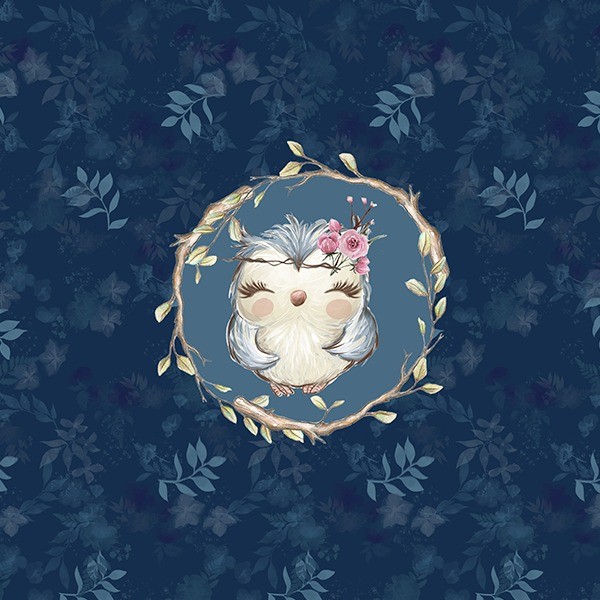 Eigenproduktion - Panel - Waldgeschichten - Blätter - blau - Eule