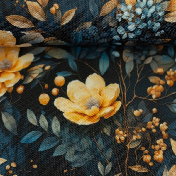 Swafing - Oxfordgewebe - Flowing Bloom by Sarah Mariam - Blüten, Zweige, gelb/nachtblau