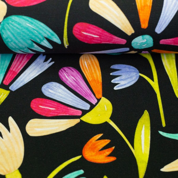 Swafing - Flowerpop by Hip Som Hap - Blumen schwarz - BW-Jersey