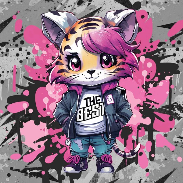 Panel - Tattoo-Animals - Fuchsi - French Terry