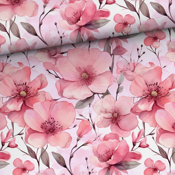 Blüten - Allover - lachs - Baumwolljersey