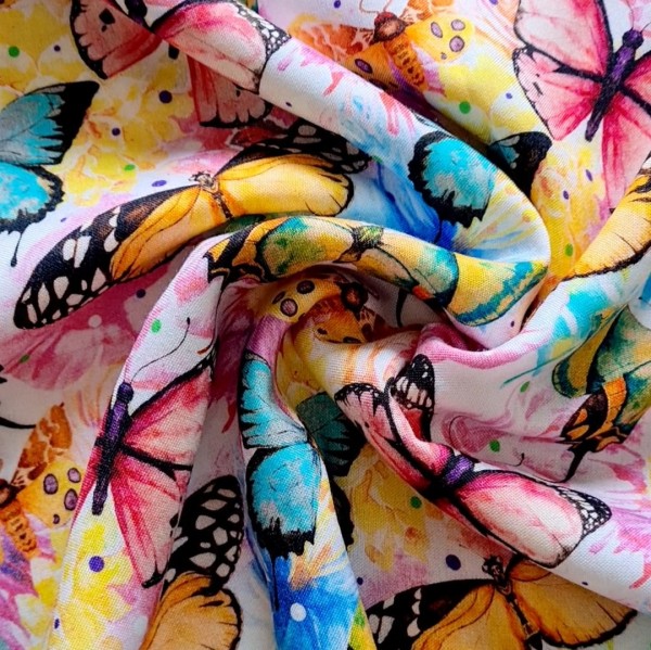 colorful butterflies - Allover - Bambus Musselin