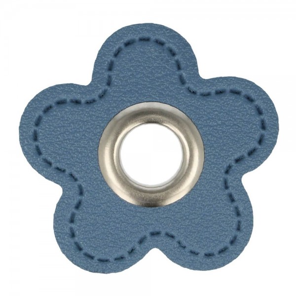 Ösenpatch - Blume - 8mm - jeansblau-silber