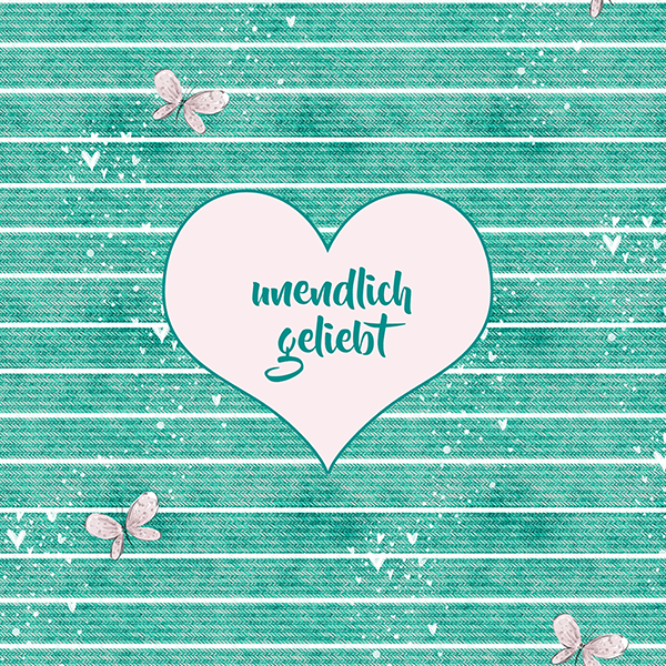 Eigenproduktion - Panel - Denim Herz - türkis - unendlich geliebt - French Terry