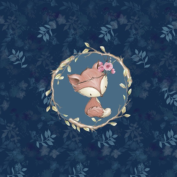 Eigenproduktion - Panel - Waldgeschichten - Blätter - blau - Fuchs