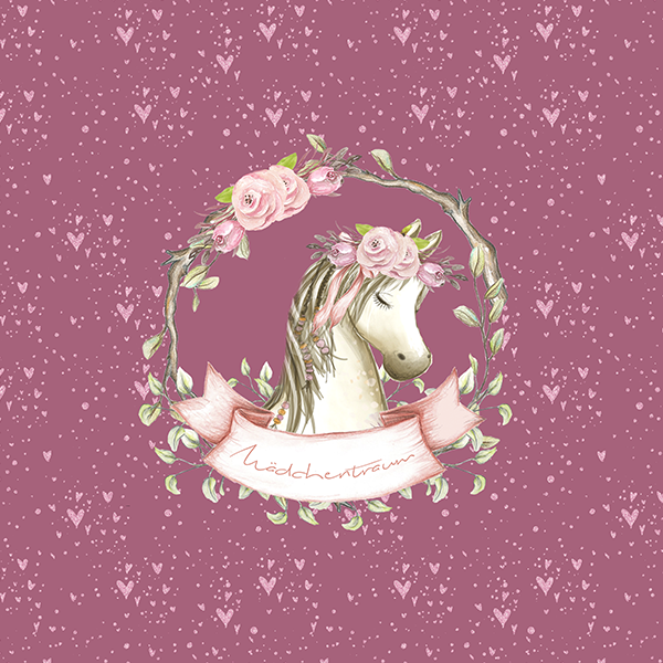 Eigenproduktion - Mädchentraum - Panel Pferdekopf - beere-rosa - French Terry