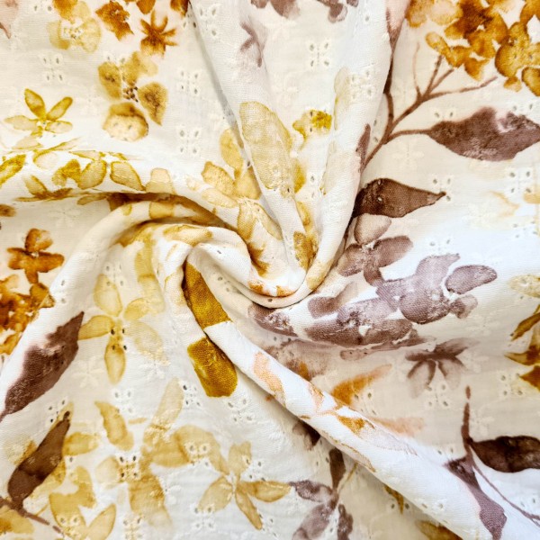 Lochstickerei - Blumen - weiß-karamell-ocker